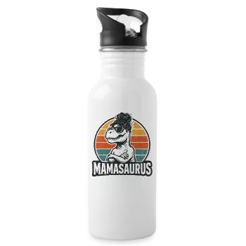 Mamasaurus Mama Mutter Geschenkidee Humor Lustig - Trinkflasche mit integriertem Trinkhalm - Weiß - Rechts
