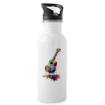 Ukulele mit tropfender Farbe - Trinkflasche mit integriertem Trinkhalm - Weiß - Rechts