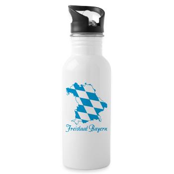Freistaat Bayern Landkarte blau weiß Rautenmuster - Trinkflasche mit integriertem Trinkhalm - Weiß - Rechts