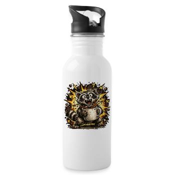 Kaffeekratzender Waschbär - Trinkflasche mit integriertem Trinkhalm - Weiß - Rechts