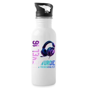 16. Geburtstag Junge Mädchen Teenager Level 16 - Trinkflasche mit integriertem Trinkhalm - Weiß - Rechts