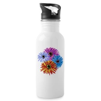 Farbenfrohe Blüten Blumen Blume Flora Garten - Trinkflasche mit integriertem Trinkhalm - Weiß - Rechts