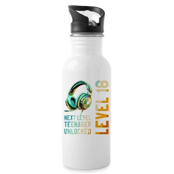 18th Birthday Boy Girl Teenager Level 18 - Water bottle with straw - white - Right