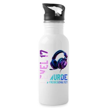 17. Geburtstag Junge Mädchen Teenager Level 17 - Trinkflasche mit integriertem Trinkhalm - Weiß - Rechts