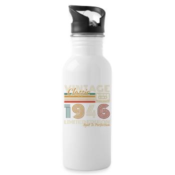 1946 Vintage Retro Birthday Gift - Water bottle with straw - white - Right