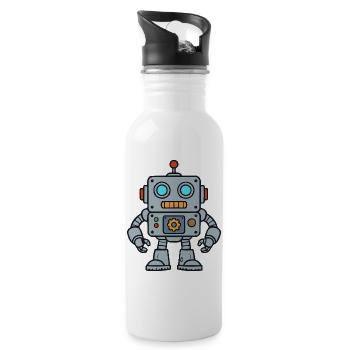 Retro Robot Pop Art - Trinkflasche mit integriertem Trinkhalm - Weiß - Rechts