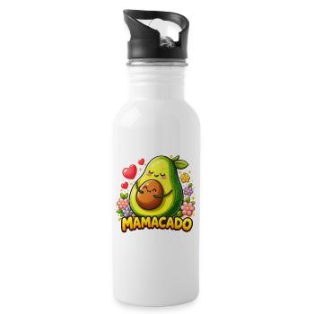 Mamacado Avocado - Lustiges Mama Kawaii Design - Trinkflasche mit integriertem Trinkhalm - Weiß - Rechts
