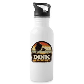 Dink Responsibly Retro Paddle Player Pickleball - Water bottle with straw - white - Right