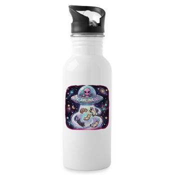 Here For The Cats Humans Are Weird Weltraum Mieze - Water bottle with straw - white - Right
