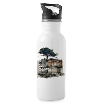 Neues modernes Lifestyle-Haus - Trinkflasche mit integriertem Trinkhalm - Weiß - Rechts