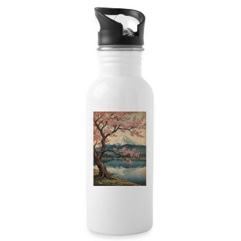 Kirschblüten am Mount Fuji - Trinkflasche mit integriertem Trinkhalm - Weiß - Rechts