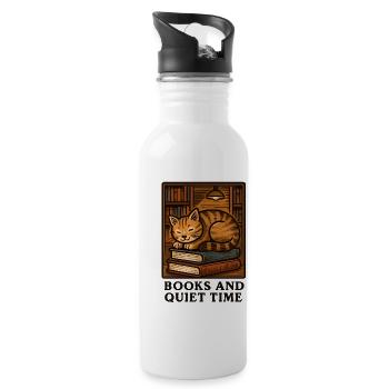 Cat's Rest: Reading Time on Books - Water bottle with straw - white - Right