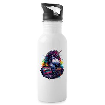 Neon unicorn with headphones in 80s sound - Water bottle with straw - white - Right