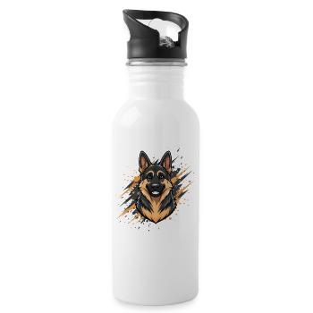 Schäferhund Kopf Spraykunst - Trinkflasche mit integriertem Trinkhalm - Weiß - Rechts