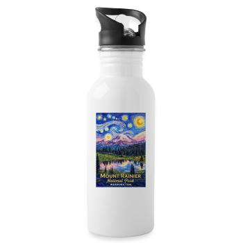 Mount Rainier Nationalpark, Washington - Trinkflasche mit integriertem Trinkhalm - Weiß - Rechts