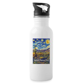 Saguaro National Park, Arizona Starry Night - Water bottle with straw - white - Right