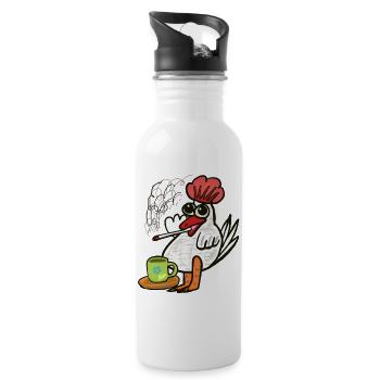 Kaffee Kippen Zigaretten Huhn Pause - Trinkflasche mit integriertem Trinkhalm - Weiß - Rechts