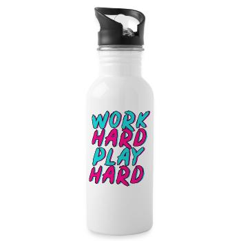 Work Hard Play Hard Neon Fun - Water bottle with straw - white - Right