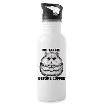 Kein Gespräch Vor Kaffee Liebhaber Hamster - Trinkflasche mit integriertem Trinkhalm - Weiß - Rechts
