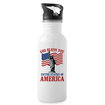 God Bless USA Patriotic Statue Liberty Flag Design - Trinkflasche mit integriertem Trinkhalm - Weiß - Rechts