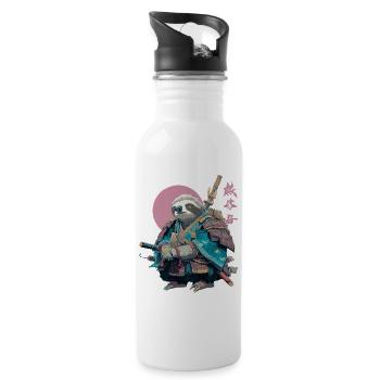 Faultier-Samurai in blauer Rüstung - Trinkflasche mit integriertem Trinkhalm - Weiß - Rechts