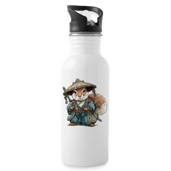 Eichhörnchen-Samurai im blauen Kimono - Trinkflasche mit integriertem Trinkhalm - Weiß - Rechts