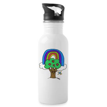 Tree Rainbow Child Bird Fairy Tale - Water bottle with straw - white - Right