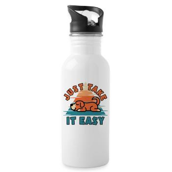 Just Take It Easy Retro Dog - Water bottle with straw - white - Right