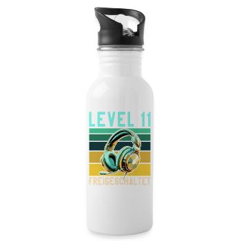 11. Geburtstag Junge Mädchen Gamer Level 11 - Trinkflasche mit integriertem Trinkhalm - Weiß - Rechts
