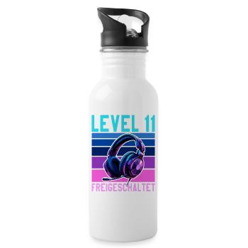 11. Geburtstag Junge Mädchen Gamer Level 11 - Trinkflasche mit integriertem Trinkhalm - Weiß - Rechts