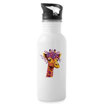 Giraffe Flower Crown Color Explosion - Water bottle with straw - white - Right