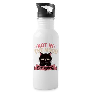 Not in the mood for humans cat funny - Water bottle with straw - white - Right