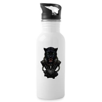 Motorrad Biker V-Twin Motor Skull Panther Rocker - Trinkflasche mit integriertem Trinkhalm - Weiß - Rechts