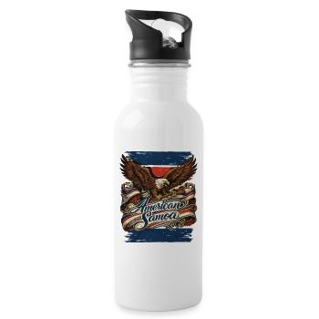 Eagle over flag ribbon American Samoa - Water bottle with straw - white - Right