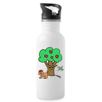 Pommier Chat Oiseau Enfants Jardin Nature - Gourde avec paille intégrée - blanc - Droite