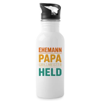 Ehemann Papa Grillmeister Held Vater Retro BBQ - Trinkflasche mit integriertem Trinkhalm - Weiß - Rechts