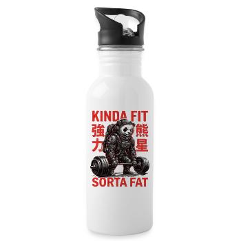 Kinda Fit Sorta Fat Panda Gewichtheben - Trinkflasche mit integriertem Trinkhalm - Weiß - Rechts