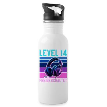 14. Geburtstag Junge Mädchen Gaming Level 14 Jahre - Trinkflasche mit integriertem Trinkhalm - Weiß - Rechts