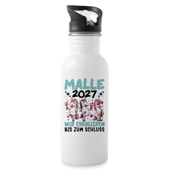 Malle 2027 Wir Eskalieren Einhorn Party Urlaub - Trinkflasche mit integriertem Trinkhalm - Weiß - Rechts