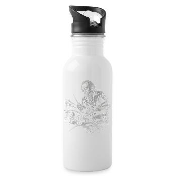 James Madison Illustration Drumming - Trinkflasche mit integriertem Trinkhalm - Weiß - Rechts