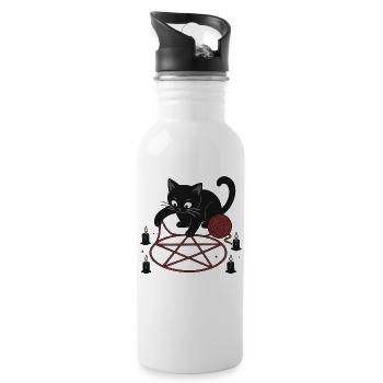 Chat dans le pentagramme - Gourde avec paille intégrée - blanc - Droite