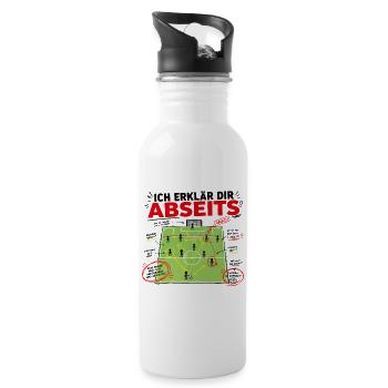 Abseits Erklärt Chaos Fußball Taktik Lustig  - Trinkflasche mit integriertem Trinkhalm - Weiß - Rechts