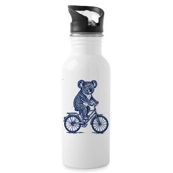 Koala auf Fahrrad Vintage Tier Illustration - Trinkflasche mit integriertem Trinkhalm - Weiß - Rechts