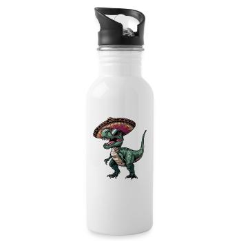 Dinosaur T-Rex Funny Sombrero - Water bottle with straw - white - Right