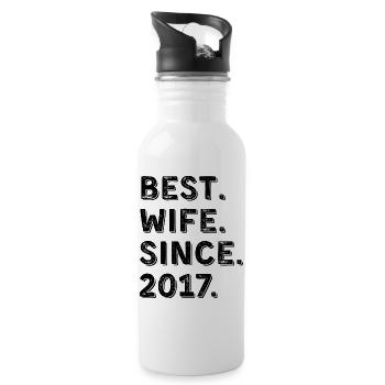 Beste Ehefrau seit 2017 9-jähriges Jubiläumsgeschenk - Trinkflasche mit integriertem Trinkhalm - Weiß - Rechts