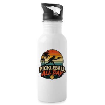 Pickleball All Day Retro Sunset Saying - Water bottle with straw - white - Right