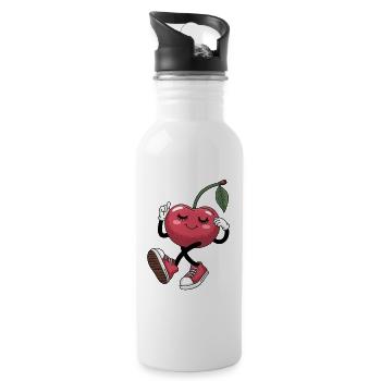 Dancing cherry with sneakers cheerful - Water bottle with straw - white - Right