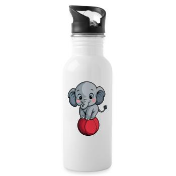 Balancierender Elefant auf rotem Ball - Trinkflasche mit integriertem Trinkhalm - Weiß - Rechts