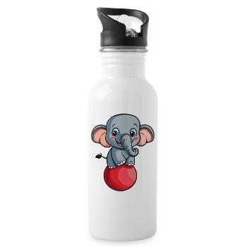 Elefant mit Ball - Trinkflasche mit integriertem Trinkhalm - Weiß - Rechts