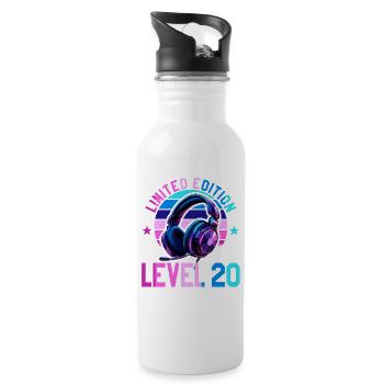 20th Birthday Boy Girls Gaming Level 20 Years - Water bottle with straw - white - Right